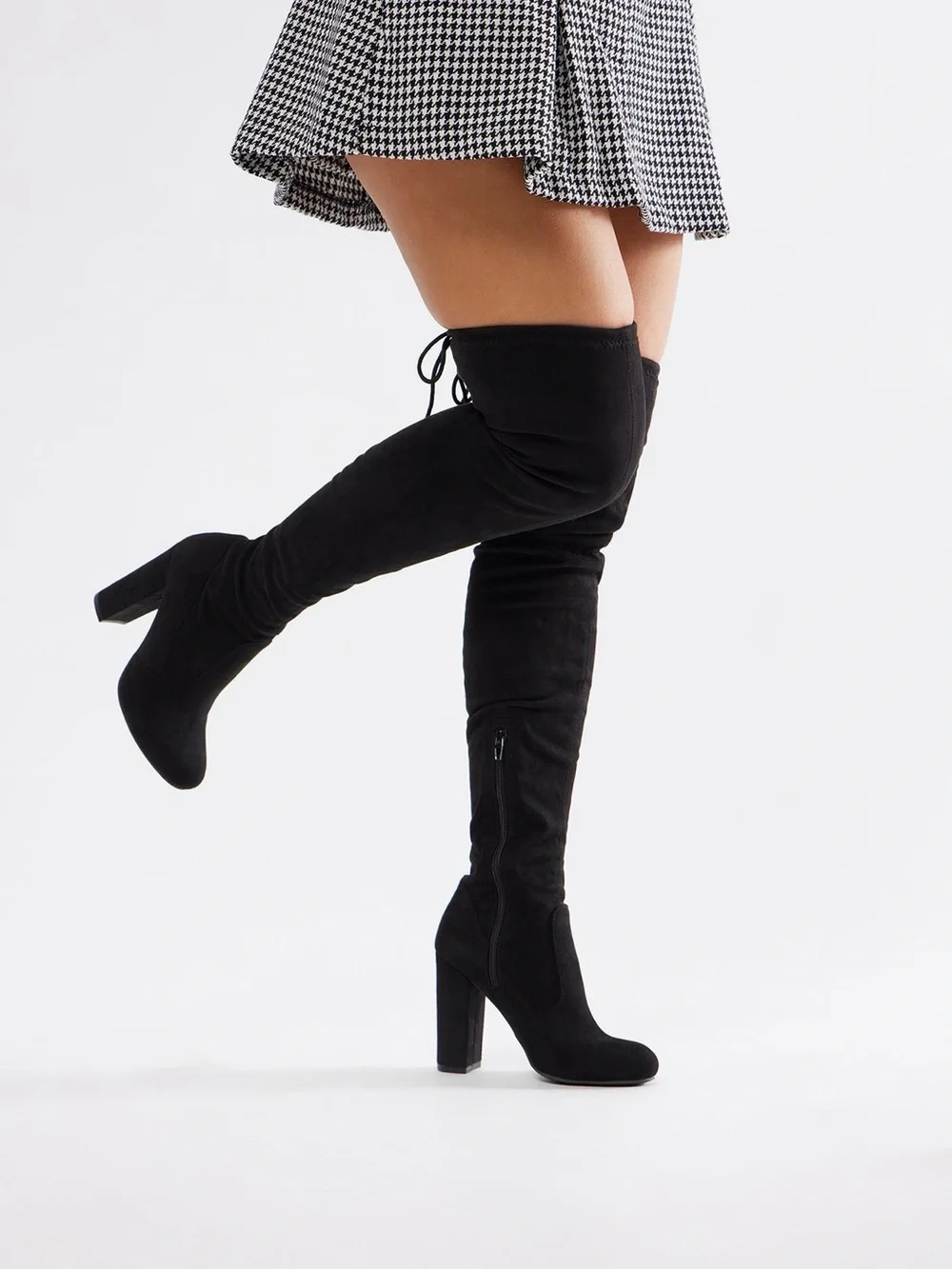 Over-the-Knee Black Suede Block Heel Boots